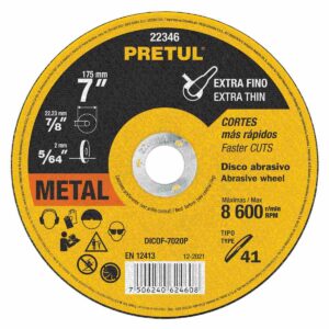 Disco tipo 41 de 7" x 2 mm corte fino de metal Código: 22346