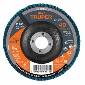 Disco laminado tipo 29 diametro 4" grano 40 centro 5/8" Código: 11670