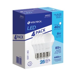 Pack de 4 lamparas led a19 6 w (equiv. 40 w) luz de dia Código: 48513