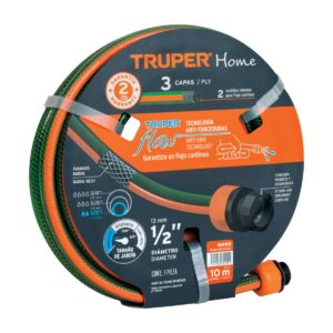 Manguera 10 m 1/2" reforzada 3capas conexiones plasticas Código: 16050