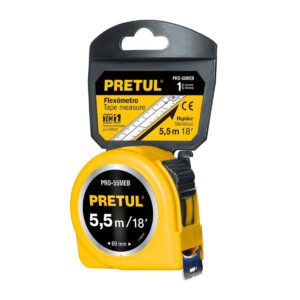 Flexómetro amarillo5.5mcinta 19mm pretultarjeta plástica Código: 28022