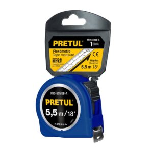 Flexómetro azul 5.5m cinta 19mm pretul tarjeta plástica Código: 28023